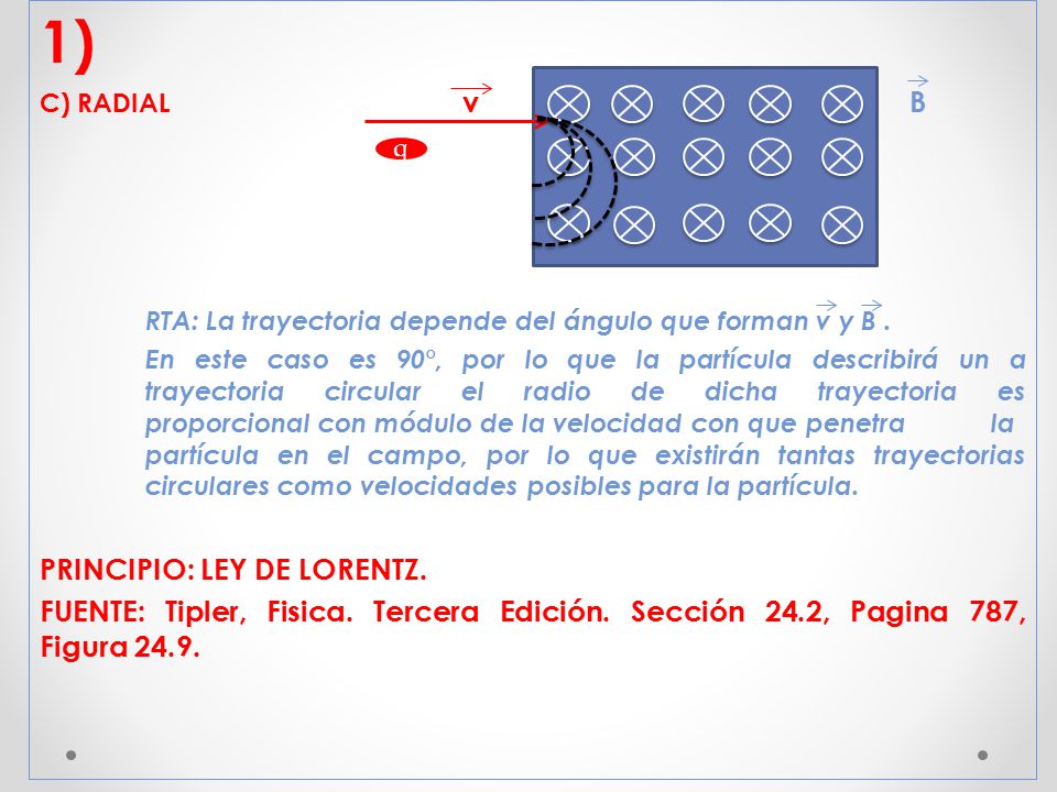 1) RTA: La trayectoria depende del ángulo que forman v y B .