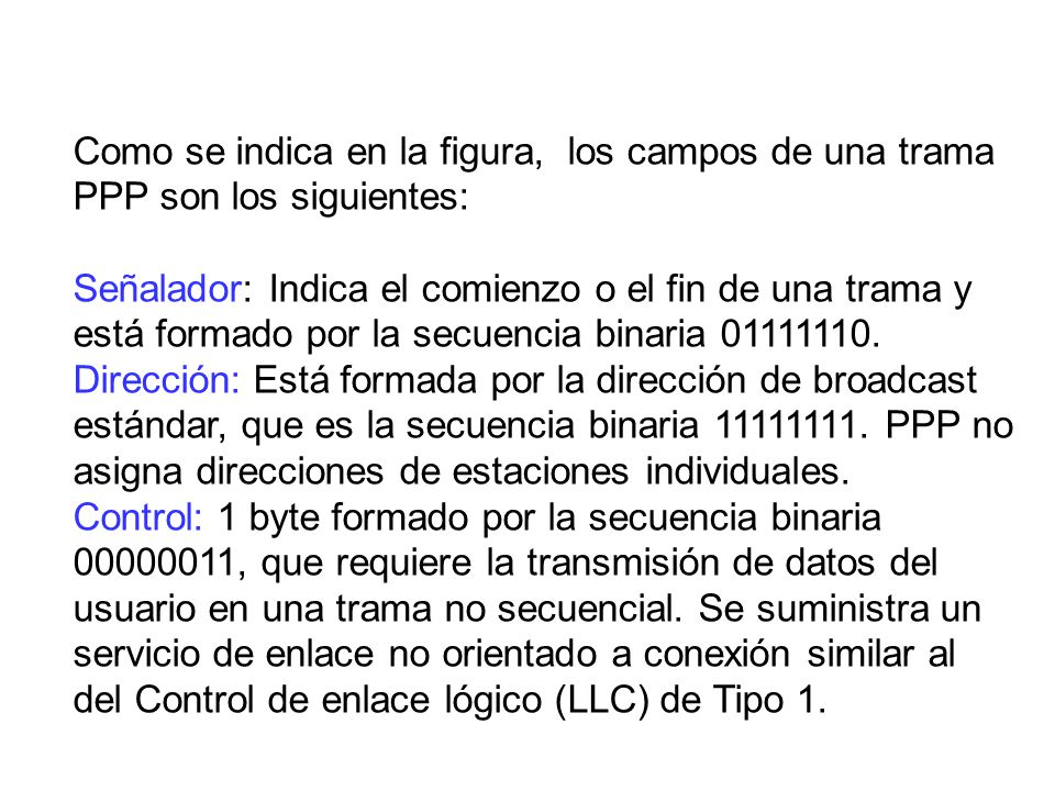 Como se indica en la figura, los campos de una trama PPP son los siguientes: