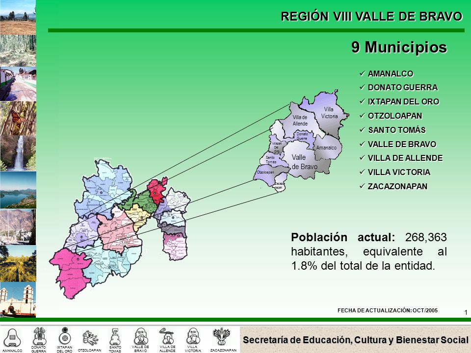 9 Municipios AMANALCO. DONATO GUERRA. IXTAPAN DEL ORO. OTZOLOAPAN. SANTO TOMÁS. VALLE DE BRAVO.