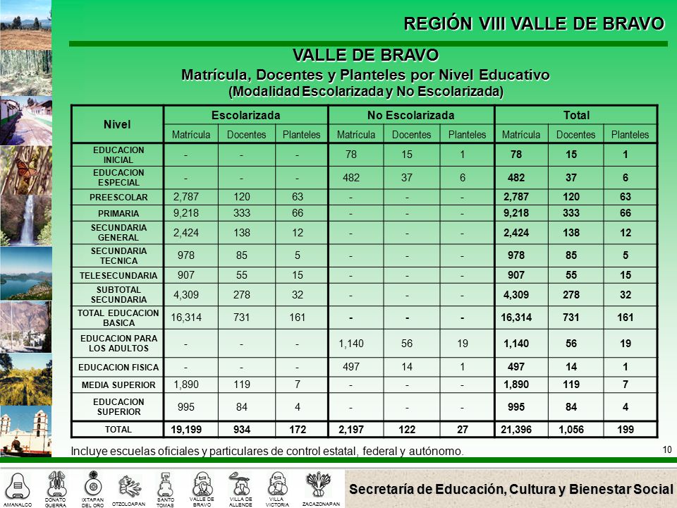 VALLE DE BRAVO Matrícula, Docentes y Planteles por Nivel Educativo