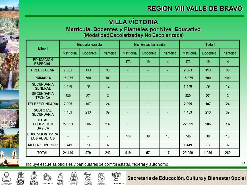 VILLA VÍCTORIA Matrícula, Docentes y Planteles por Nivel Educativo