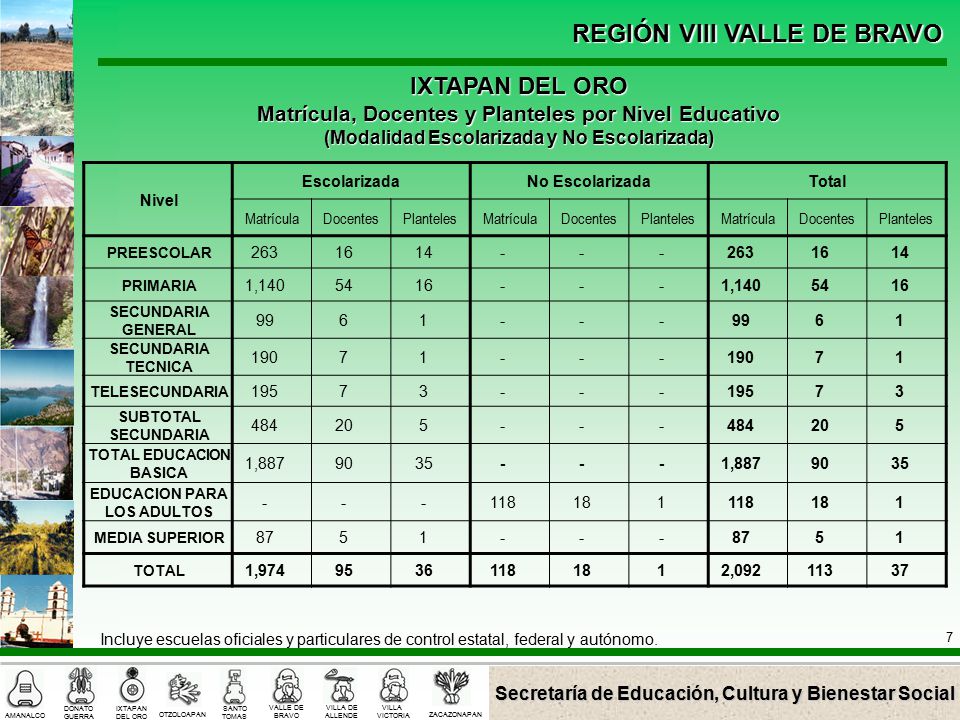 IXTAPAN DEL ORO Matrícula, Docentes y Planteles por Nivel Educativo
