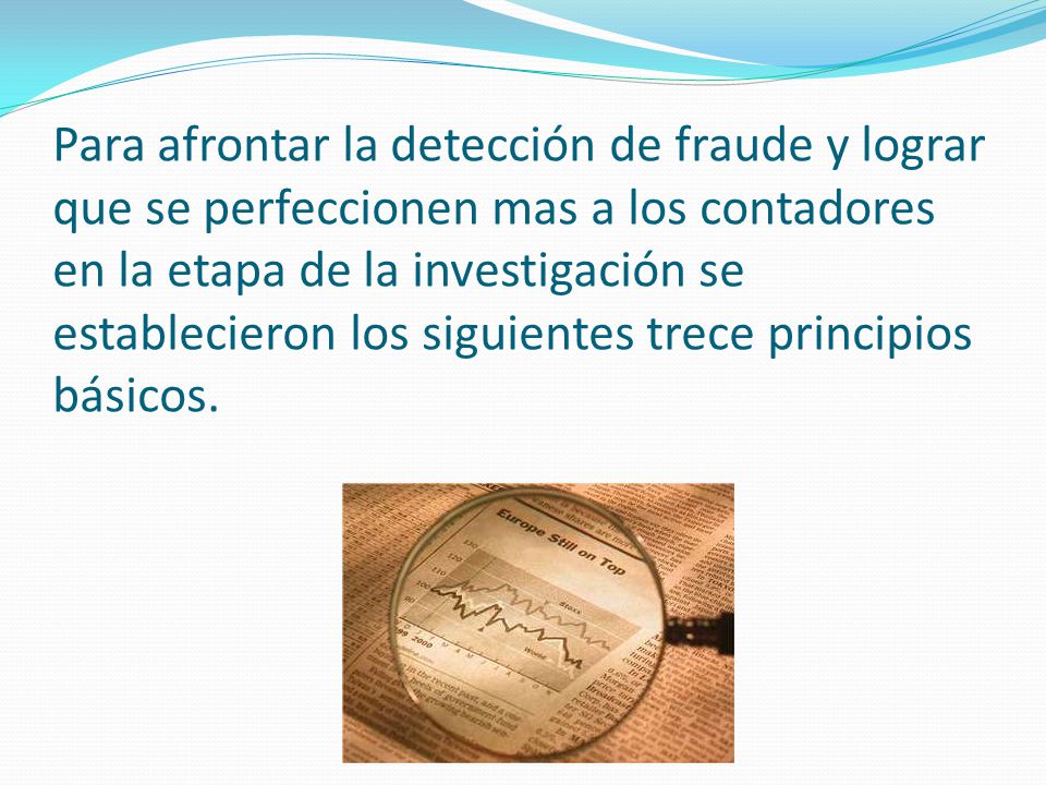 Para afrontar la detección de fraude y lograr que se perfeccionen mas a los contadores en la etapa de la investigación se establecieron los siguientes trece principios básicos.