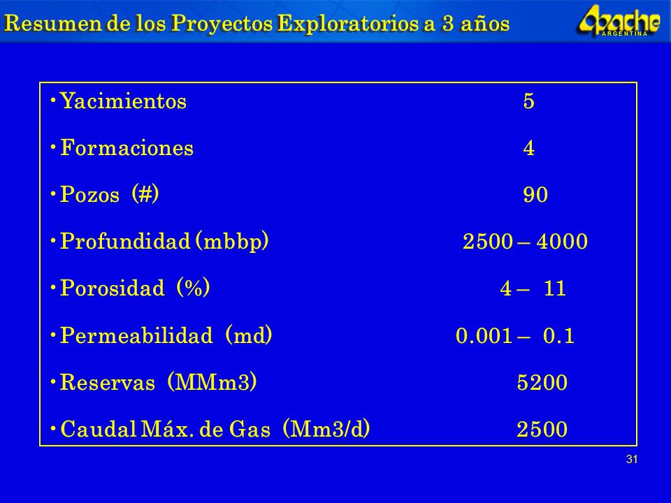 Resumen de los Proyectos Exploratorios a 3 años
