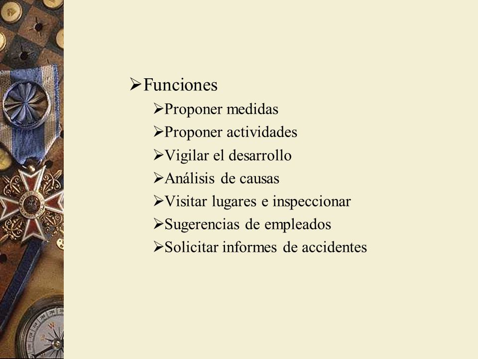 Funciones Proponer medidas Proponer actividades Vigilar el desarrollo