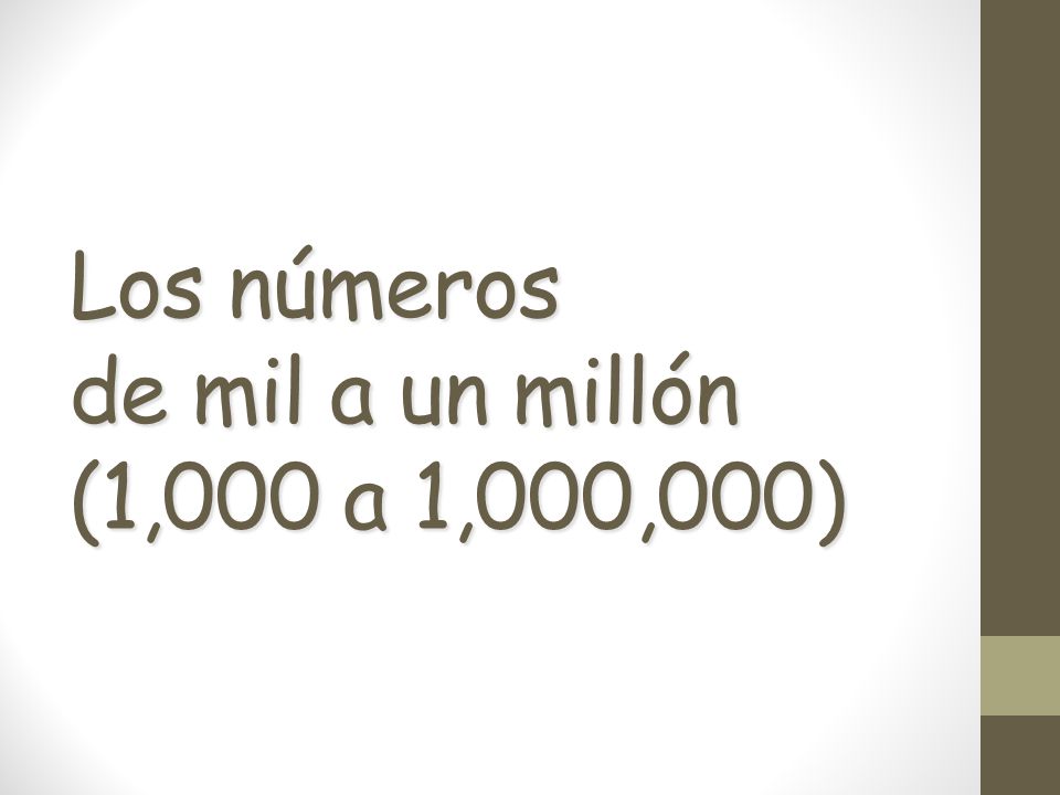Los números de mil a un millón (1,000 a 1,000,000)