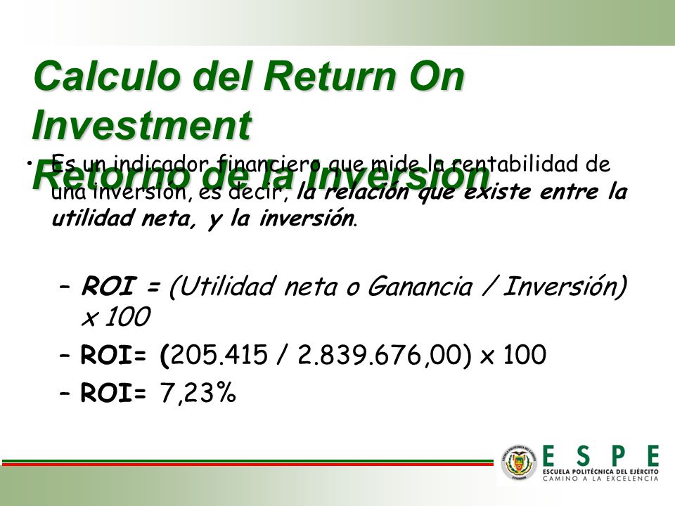 Calculo del Return On Investment Retorno de la Inversión