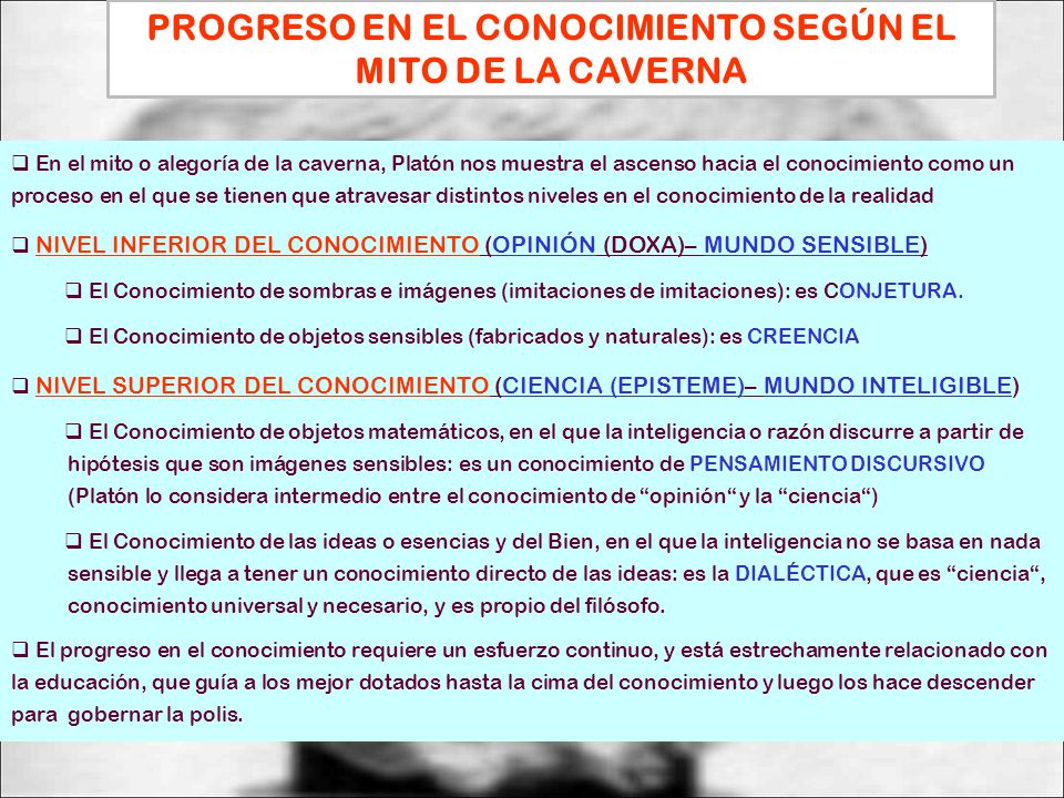 PROGRESO EN EL CONOCIMIENTO SEGÚN EL MITO DE LA CAVERNA