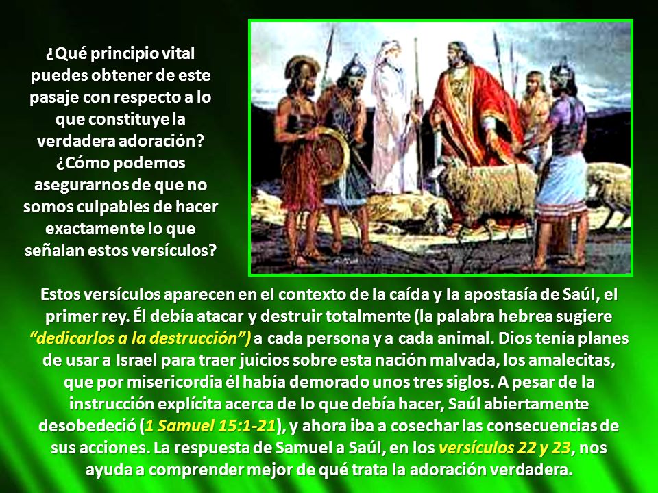 ¿Qué principio vital puedes obtener de este pasaje con respecto a lo que constituye la verdadera adoración ¿Cómo podemos asegurarnos de que no somos culpables de hacer exactamente lo que señalan estos versículos