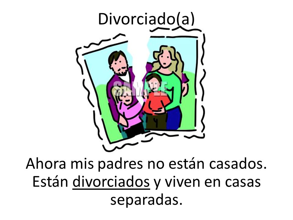 Divorciado(a) Ahora mis padres no están casados. Están divorciados y viven en casas separadas.