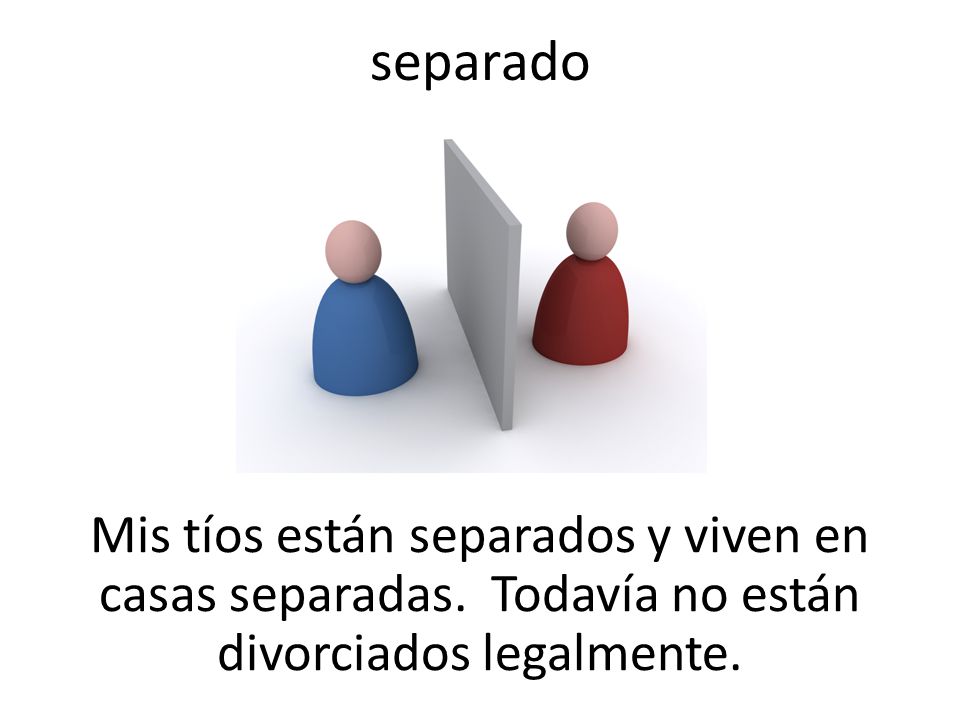 separado Mis tíos están separados y viven en casas separadas.