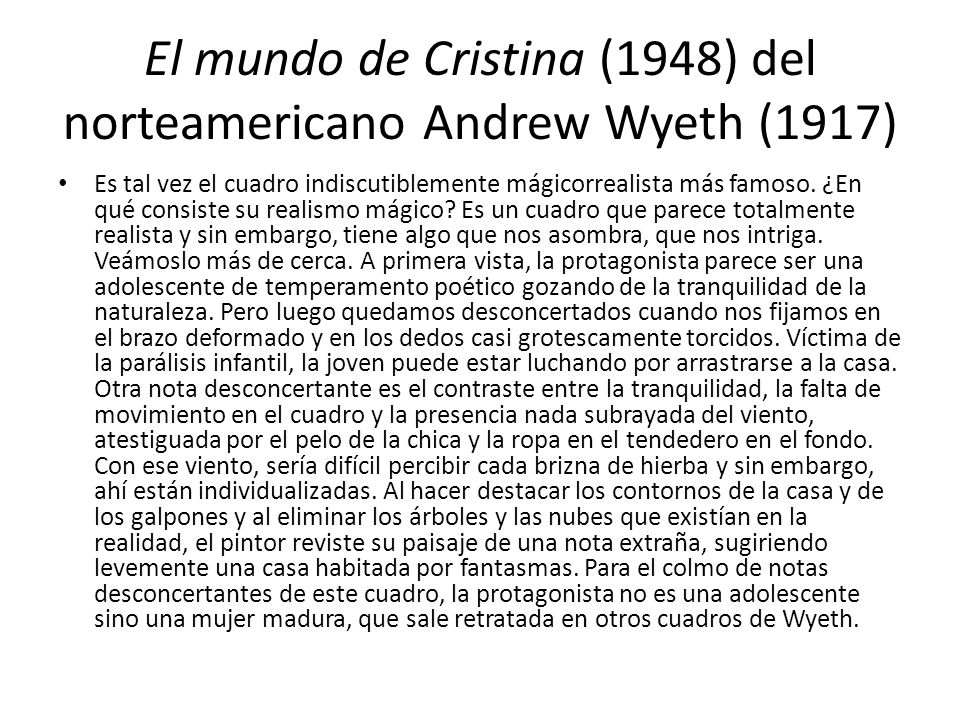 El mundo de Cristina (1948) del norteamericano Andrew Wyeth (1917)