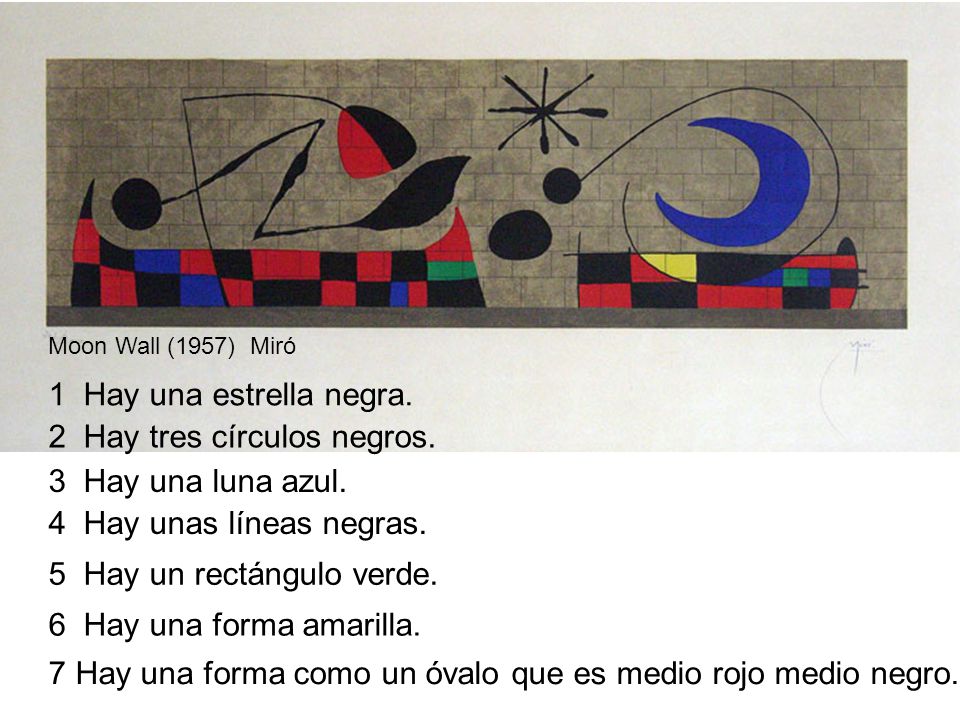 2 Hay tres círculos negros. 3 Hay una luna azul.