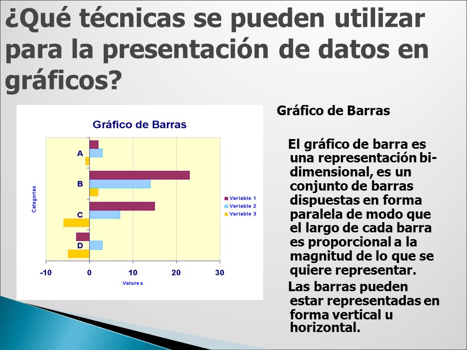¿Qué técnicas se pueden utilizar para la presentación de datos en gráficos