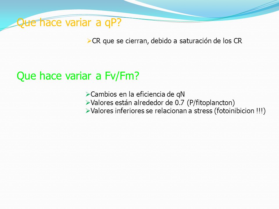 Que hace variar a qP Que hace variar a Fv/Fm