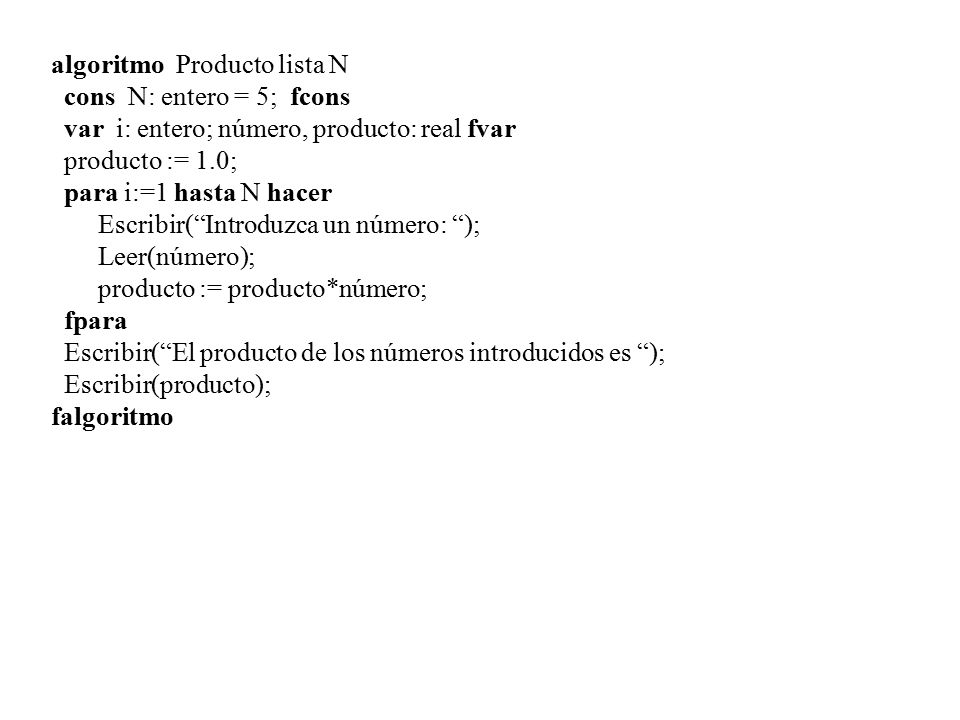 algoritmo Producto lista N