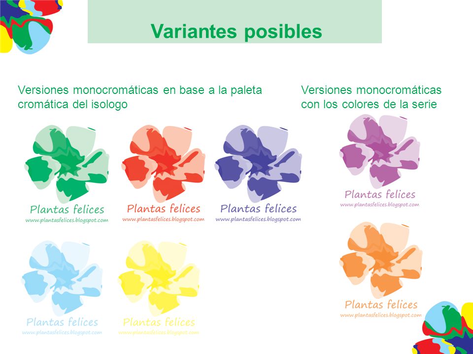 Variantes posibles Versiones monocromáticas en base a la paleta cromática del isologo.