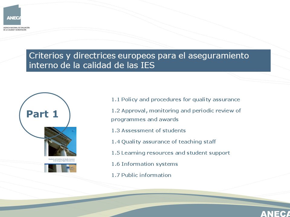 Criterios y directrices europeos para el aseguramiento interno de la calidad de las IES