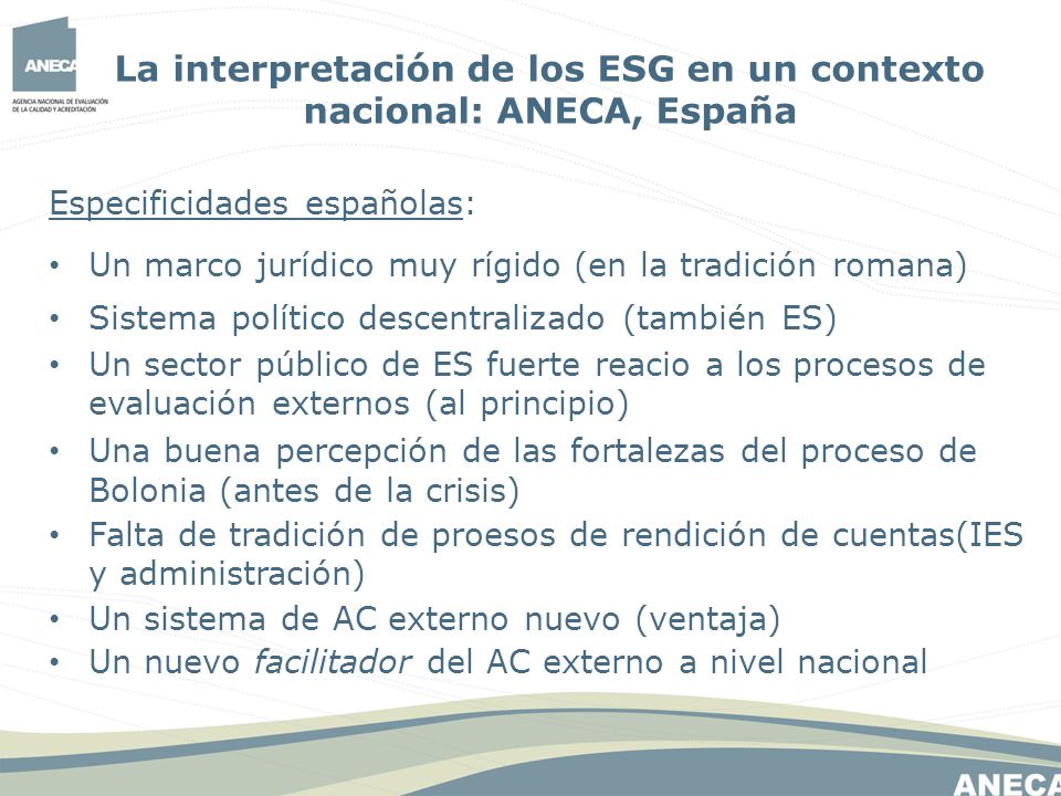 La interpretación de los ESG en un contexto nacional: ANECA, España