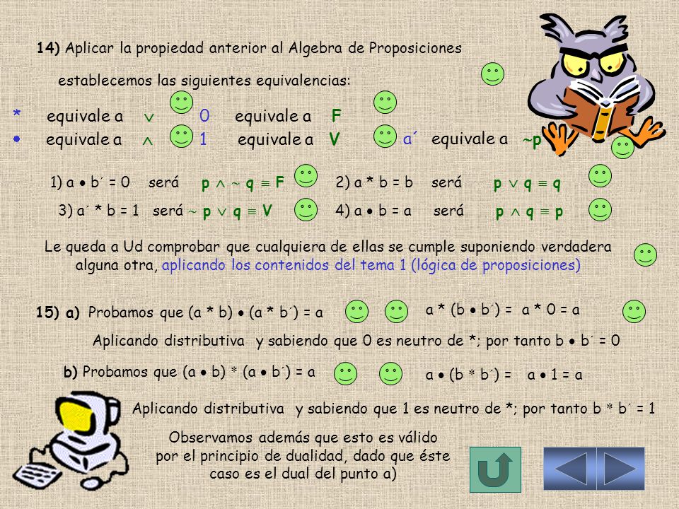 14) Aplicar la propiedad anterior al Algebra de Proposiciones