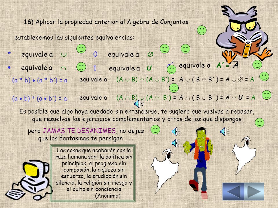 16) Aplicar la propiedad anterior al Algebra de Conjuntos