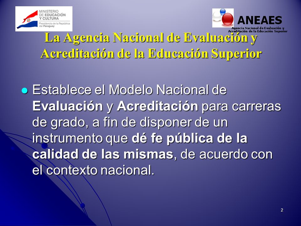 La Agencia Nacional de Evaluación y Acreditación de la Educación Superior