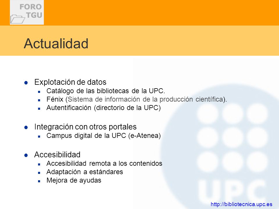 Actualidad Explotación de datos Integración con otros portales
