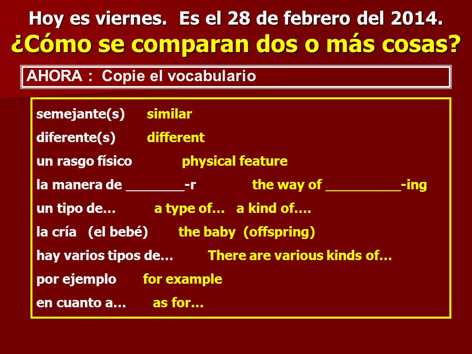 Hoy es viernes. Es el 28 de febrero del 2014