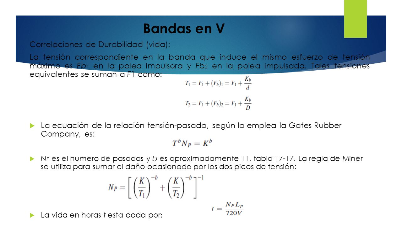Bandas en V Correlaciones de Durabilidad (vida):