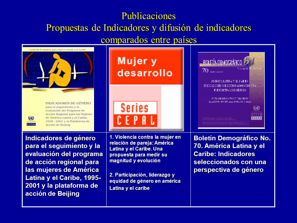 Publicaciones Propuestas de Indicadores y difusión de indicadores comparados entre países