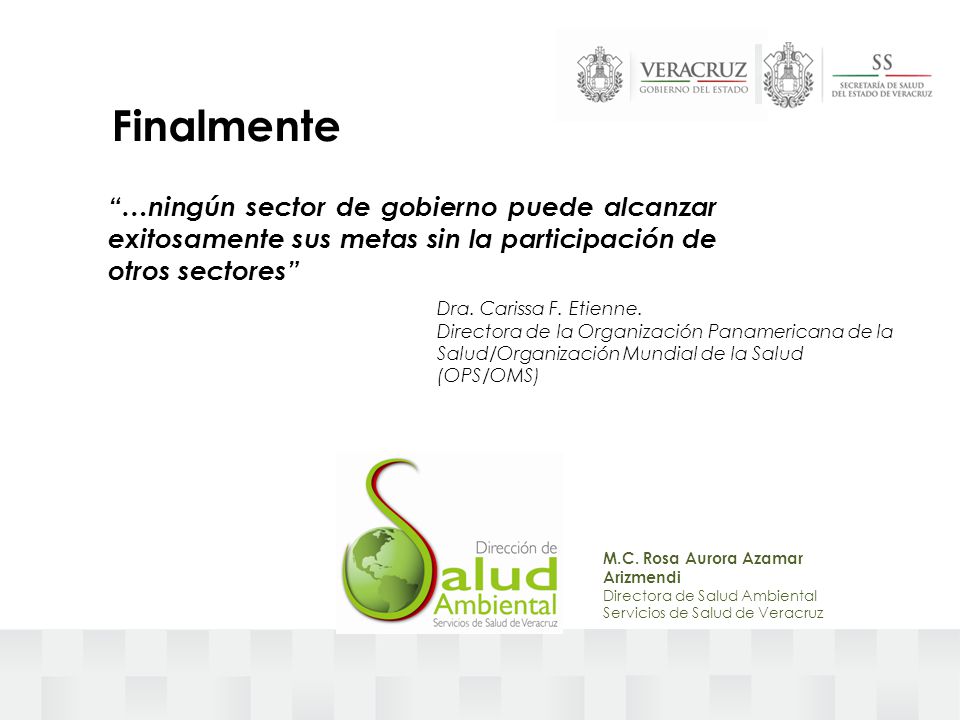 Finalmente …ningún sector de gobierno puede alcanzar exitosamente sus metas sin la participación de otros sectores