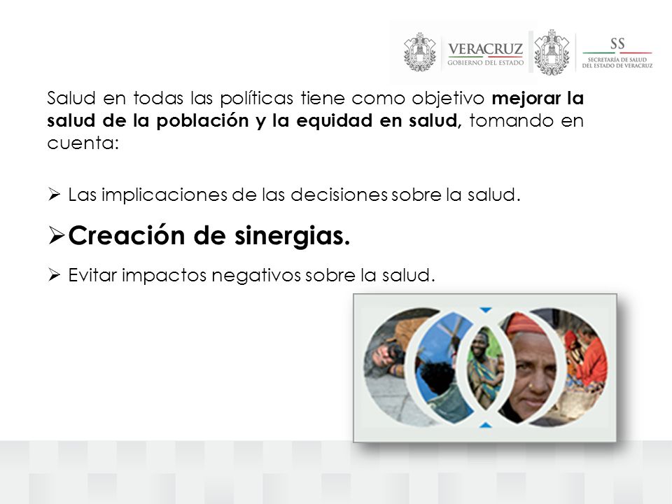 Salud en todas las políticas tiene como objetivo mejorar la salud de la población y la equidad en salud, tomando en cuenta: