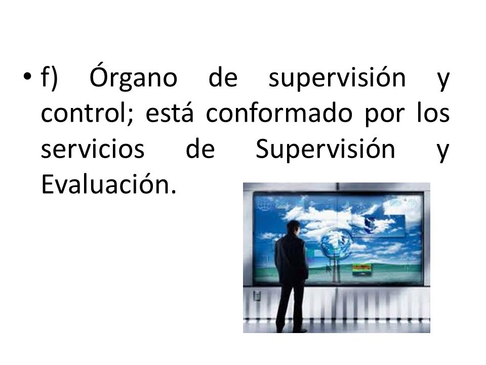 f) Órgano de supervisión y control; está conformado por los servicios de Supervisión y Evaluación.