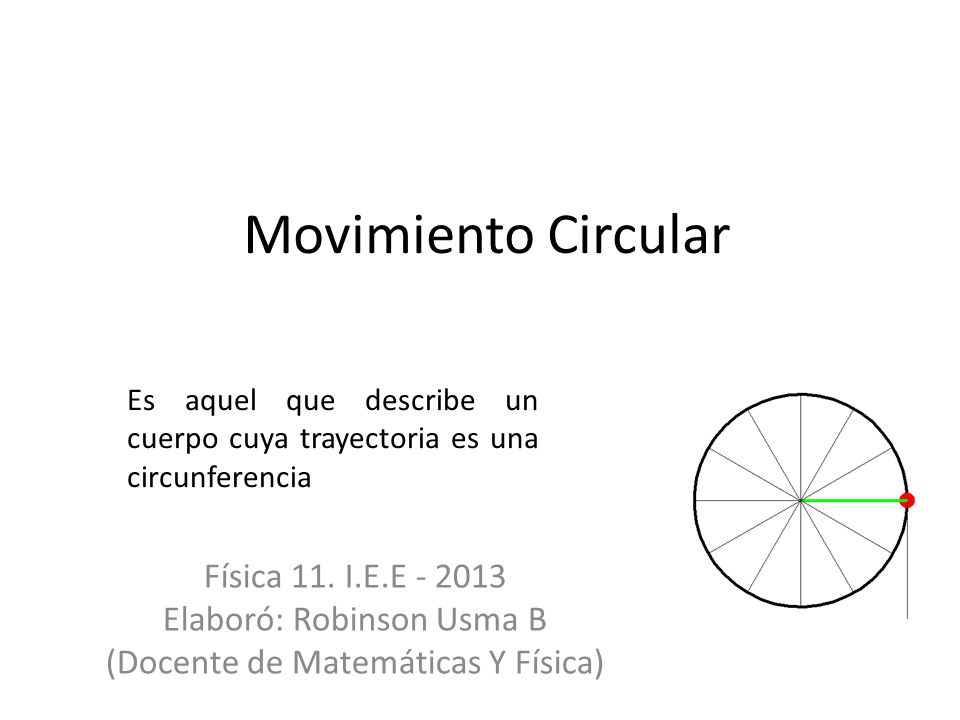 Movimiento Circular Física 11. I.E.E Elaboró: Robinson Usma B