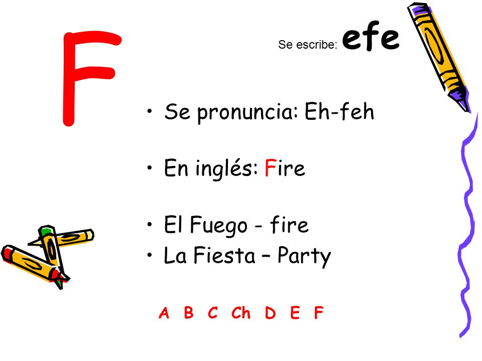 F Se pronuncia: Eh-feh En inglés: Fire El Fuego - fire
