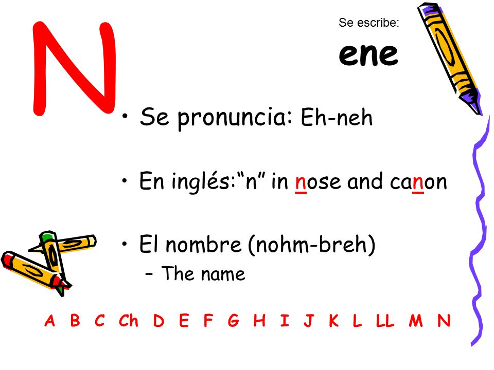 N Se pronuncia: Eh-neh En inglés: n in nose and canon