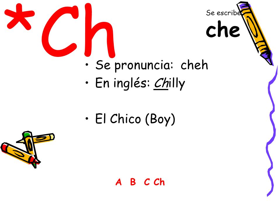 *Ch Se pronuncia: cheh En inglés: Chilly El Chico (Boy) A B C Ch