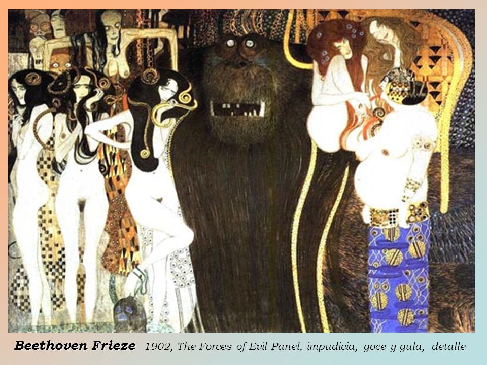 Beethoven Frieze 1902, The Forces of Evil Panel, impudicia, goce y gula, detalle