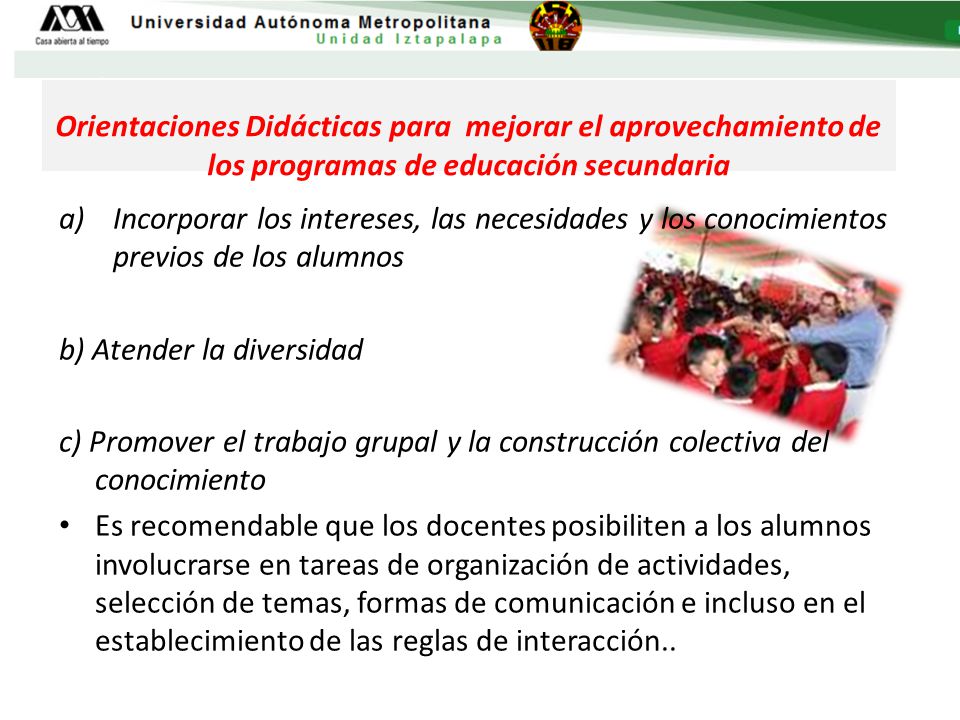 Orientaciones Didácticas para mejorar el aprovechamiento de los programas de educación secundaria
