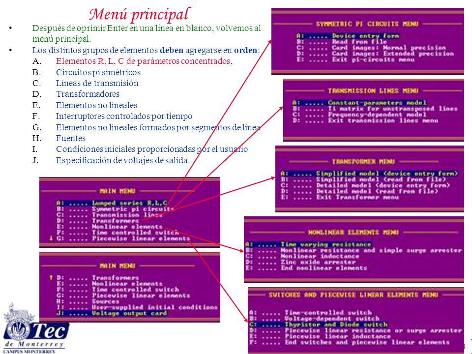 Menú principal Después de oprimir Enter en una línea en blanco, volvemos al menú principal.