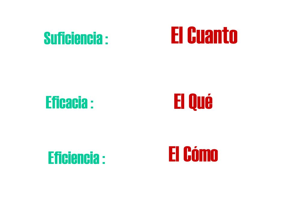 El Cuanto Suficiencia : El Qué Eficacia : El Cómo Eficiencia :