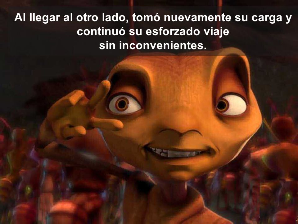Al llegar al otro lado, tomó nuevamente su carga y continuó su esforzado viaje sin inconvenientes.
