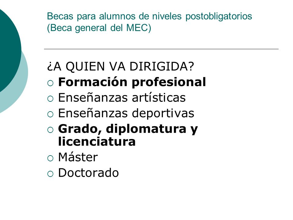 Becas para alumnos de niveles postobligatorios (Beca general del MEC)