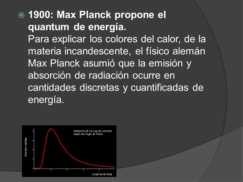 1900: Max Planck propone el quantum de energía