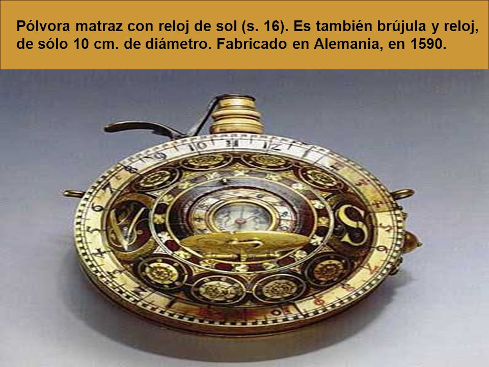 Pólvora matraz con reloj de sol (s. 16)