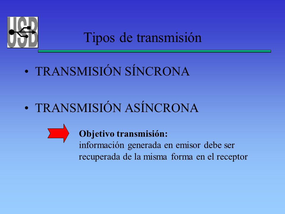 Tipos de transmisión TRANSMISIÓN SÍNCRONA TRANSMISIÓN ASÍNCRONA