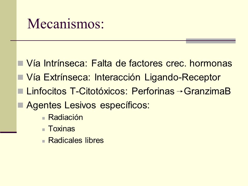 Mecanismos: Vía Intrínseca: Falta de factores crec. hormonas