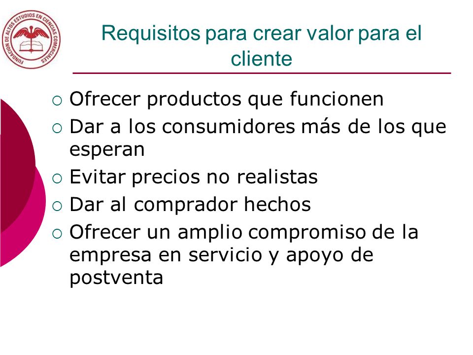 Requisitos para crear valor para el cliente