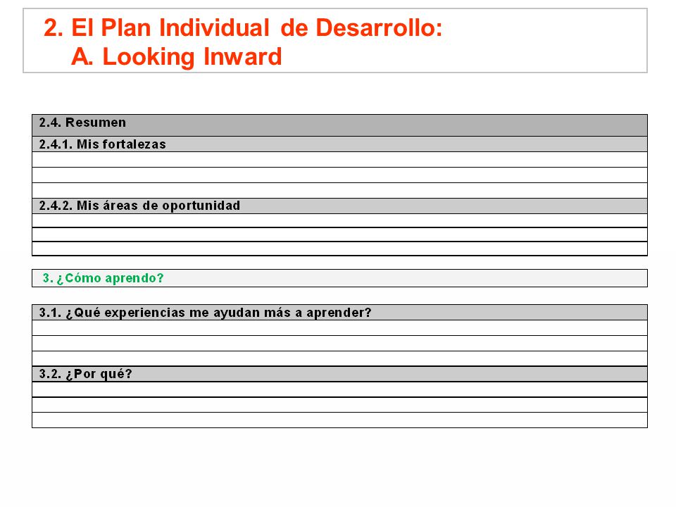 2. El Plan Individual de Desarrollo: A. Looking Inward