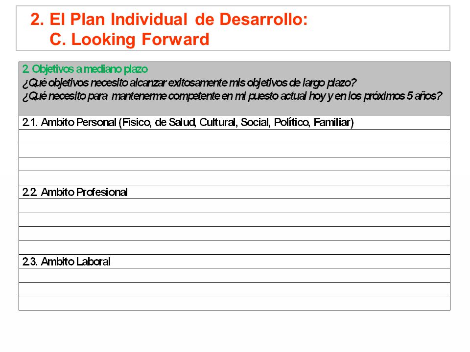 2. El Plan Individual de Desarrollo: C. Looking Forward